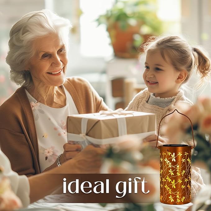 Birthday Gifts for Women,Solar Lanterns Outdoor Hanging Lantern Lights, Dragonfly Hollowed-Out