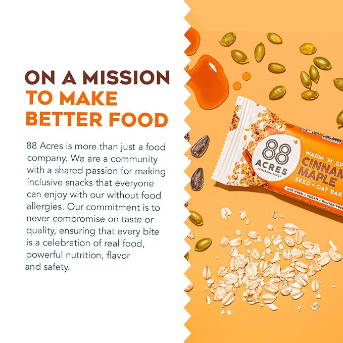 88 Acres Granola Bars | Cinnamon Maple | Gluten Free, Nut-Free Oat and Seed Snack Bar | Vegan & Non