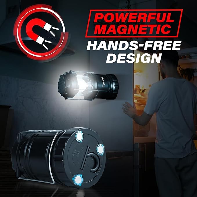 Solar Camping Lantern 4-Pack - Rechargeable LED Lights, Magnetic Base & Foldable Hanging Hook