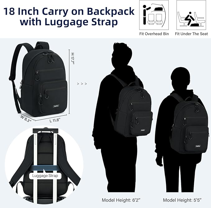 Carry On Travel Backpack For Women, 18 Inch Water Resistant Large Backpack Lightweight Bookbag For