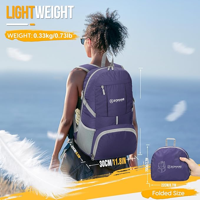 ZOMAKE Lightweight Packable Backpack 35L, Light Foldable Backpacks Water Resistant Collapsible