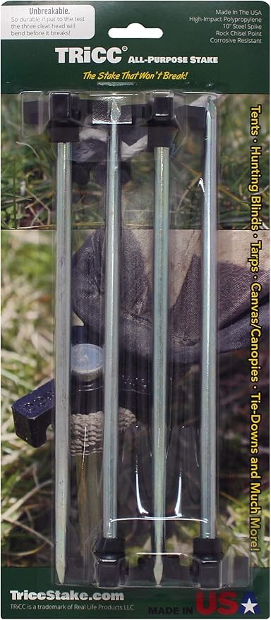 Tricc Unbreakable Heavy Duty Steel Tent/Canopy Stakes, Galvanized Non-Rust 10" Three Pegged Solid
