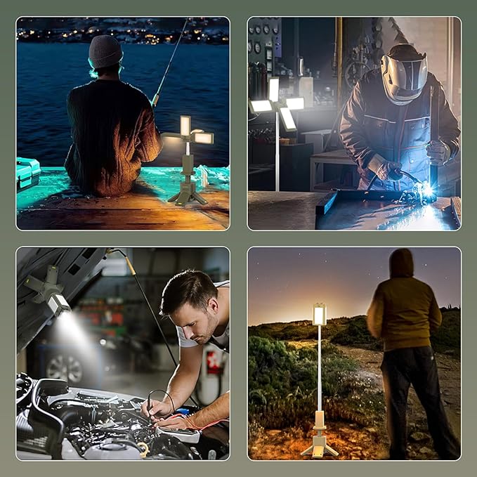 Wireless Magnetic Camping Light with Telescoping Pole (285-1100mm) - 3 Mode Dimmable LED, 14000mAh