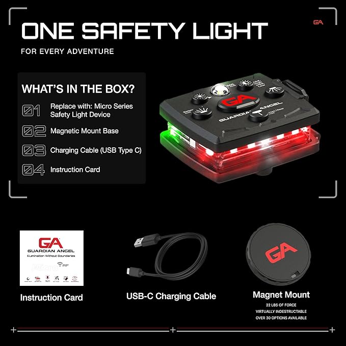 Guardian Angel Micro Series Safety Lights, Beacon Device (Red Front & Green Rear) | Rechargeable