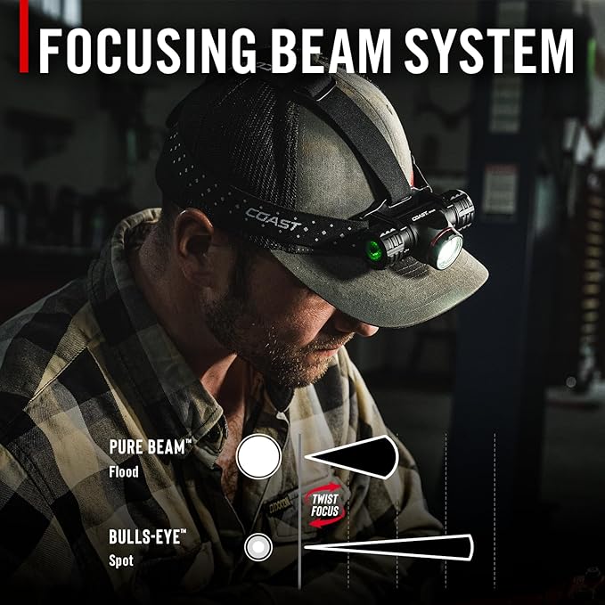 Coast® XPH34R 2075 Lumen USB-C Rechargeable-Dual Power LED Headlamp withPURE Beam® Twist Focus??and
