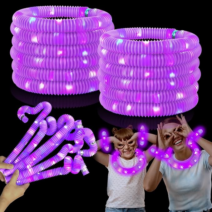 Glow Party Favors Supplies for Kids, 12 PCS Purple Light Up Glow Sticks Necklaces Bracelets