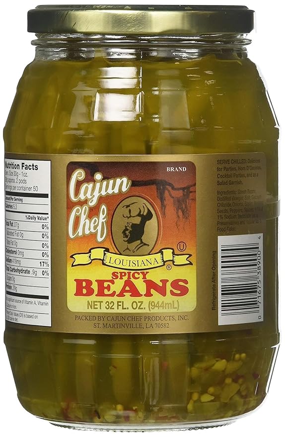 Cajun Chef Louisiana Spicy Green Beans - 32 oz (Pack of 1) - Bold Cajun Flavor - Perfect for Hors
