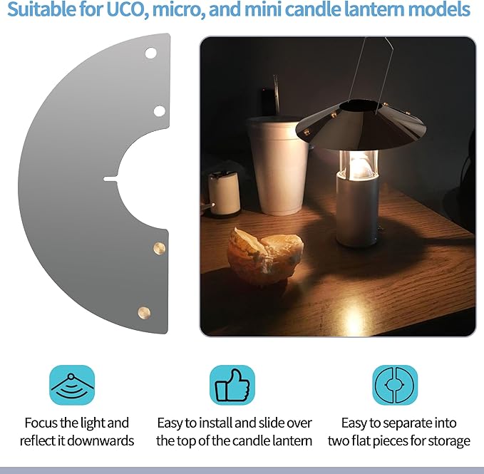 SUNJIKA Candle Reflector Compatible with UCO Candle Lantern Parts,Stainless Steel Lantern