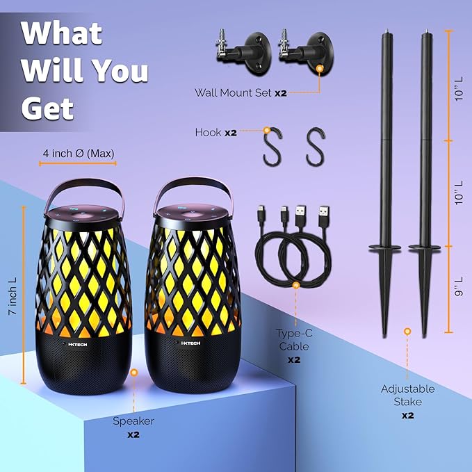 IXTECH Outdoor Bluetooth Speaker Waterproof Wireless Portable Speaker with LED Flame Lights