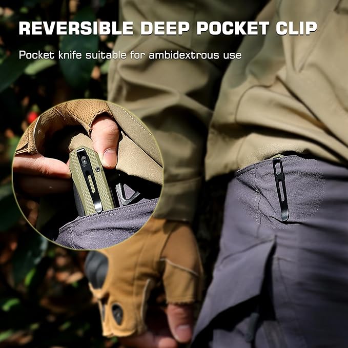 EDC Pocket Knife Rhino,3" D2 Steel Blade Durable G10 Handle, Folding Pocket Knives with Reversible