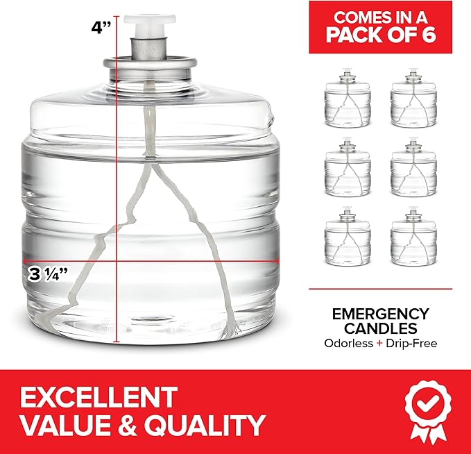 100 Hour Candle Pack of 6, Emergency Candles for Power Outages, Hurricane Storm Survival, and