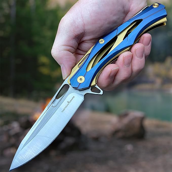 TACTICAL GEARZ Stainless Steel Pocket Knife, Stainless Steel Handle, D2 Steel Drop Point Blade