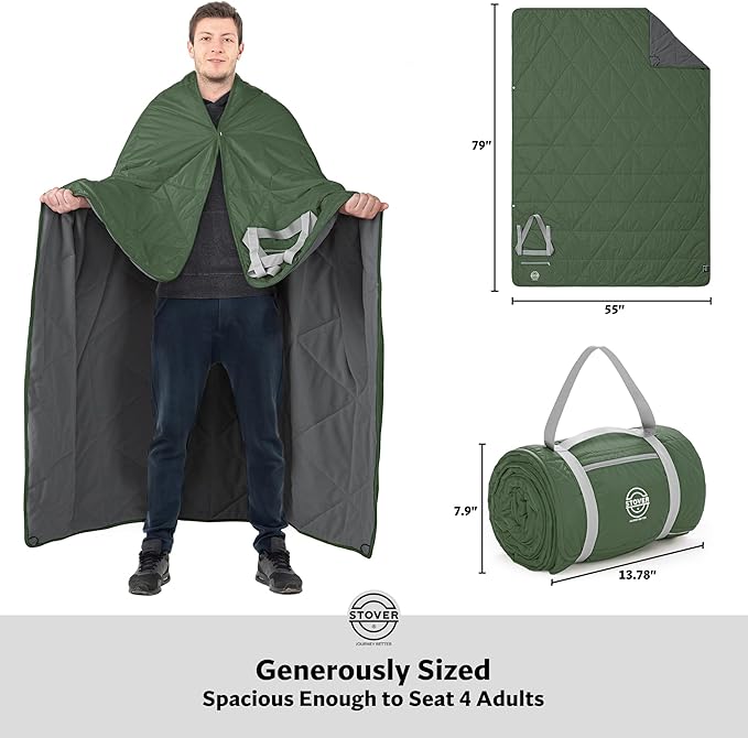 STOVER Waterproof Stadium Blanket – Portable Outdoor Camping Blanket for Travel, Picnics, or Sports