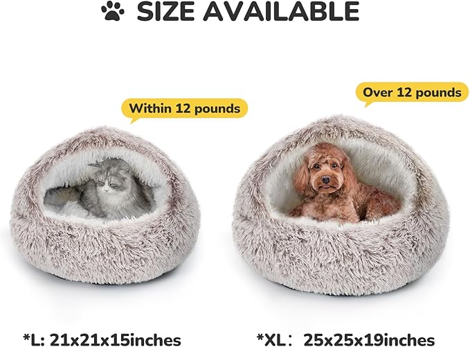 CATISM Cat Bed, Plush Hooded Cat Beds for Indoor Cats, Self Warming Cats Beds Cave, Cozy Pod for