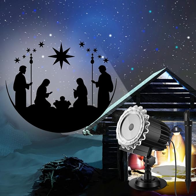 Tuanse Christmas Outdoor Nativity Projector Lights LED Flood Light Holiday with Stars for Christmas
