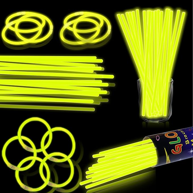 100 pk 8" Yellow Glow Sticks Bulk Party Favors, Light up Glow Necklaces & Bracelets in the Dark