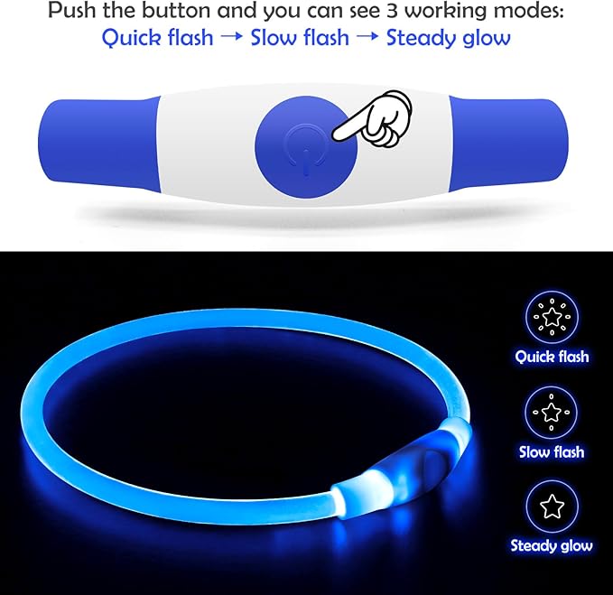 Light up Dog Collar, BSEEN USB Rechargeable Flash Dog Necklace Light, Pet Safety Collar Makes Your