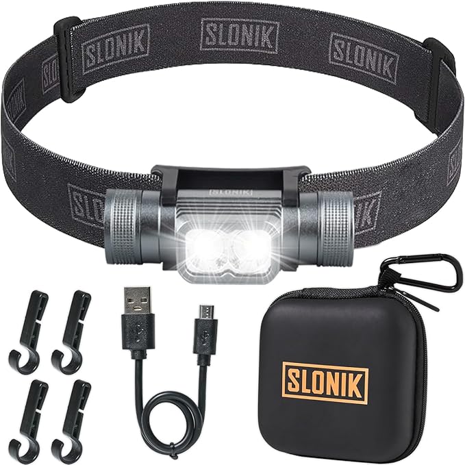 SLONIK Headlamp Rechargeable - 1000 Lumen LED USB Rechargeable Headlight - IPX4 Waterproof Head