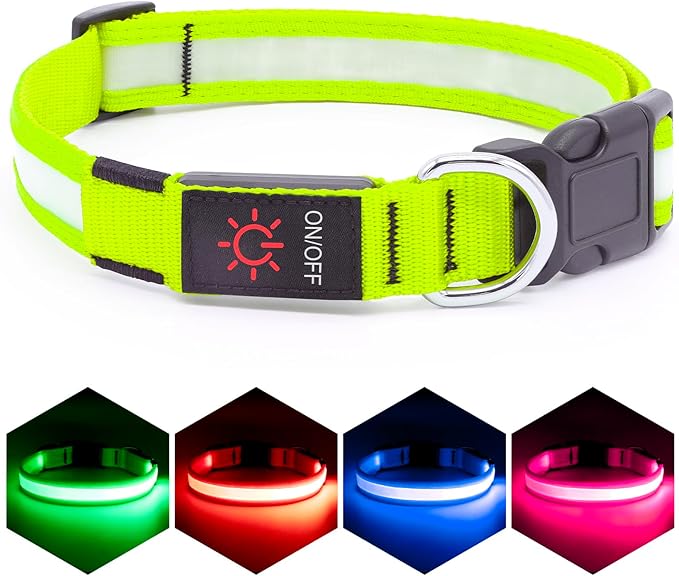 Vizpet LED Dog Collar, Light Up Dog Collar Adjustable USB Rechargeable Super Bright Safety Light