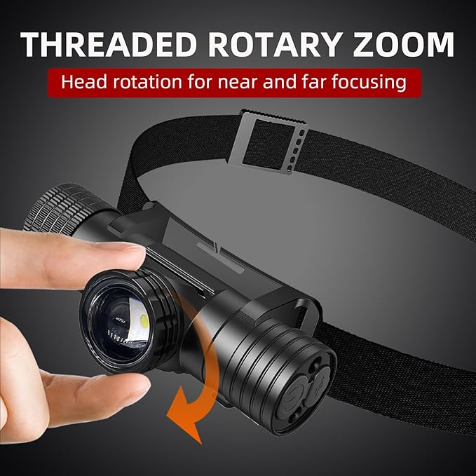 Headlamp Rechargeable, Super Bright Zoomable Headlamps, IPX6 Waterproof, 6 Modes Head lamp LED