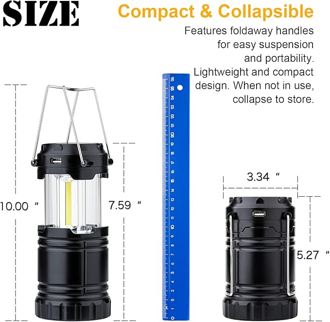4 Pack Solar USB Rechargeable 3 AA Power Brightest COB LED Camping Lantern with Magnetic Base