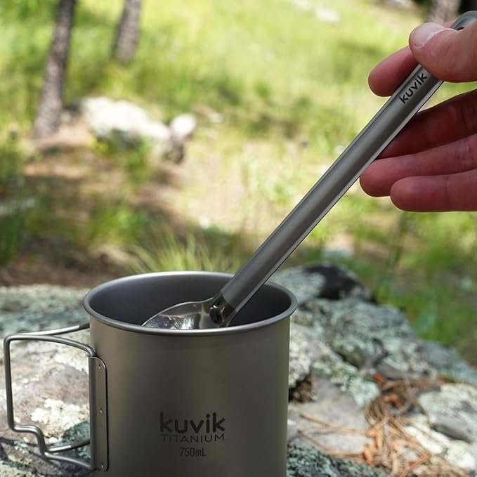 Kuvik Titanium Long Handle Spoon 2-Pack - Ultralight and Compact for Camping and Hiking