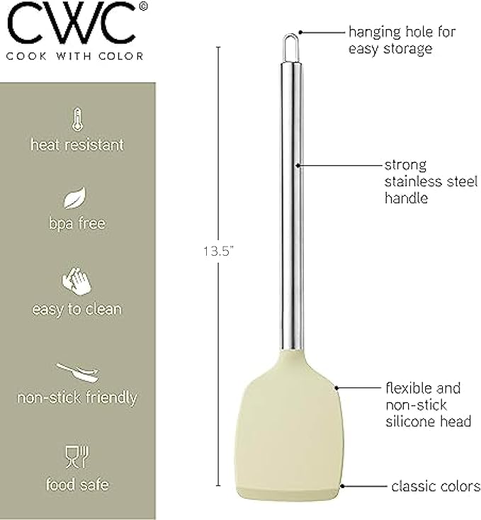 COOK WITH COLOR Silicone Cooking Utensils, Kitchen Utensil Set, Easy to Clean Silicone Kitchen