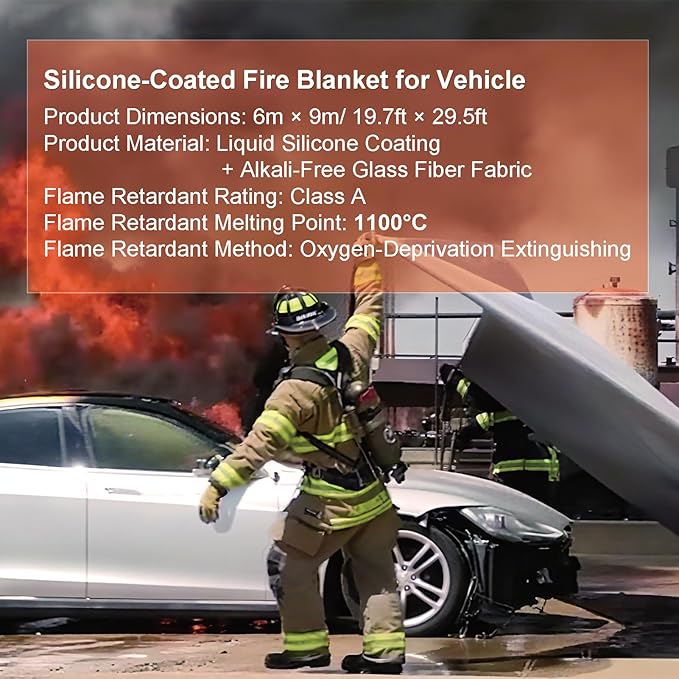 20ft x 30ft Car Fire Blanket for Electric & Gas Vehicles, 1100°C Reusable Emergency Fire
