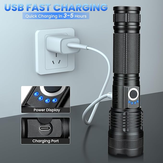 Rechargeable LED Flashlights High Lumens, 99,000 Lumens Super Bright Flashlight, Adjustable