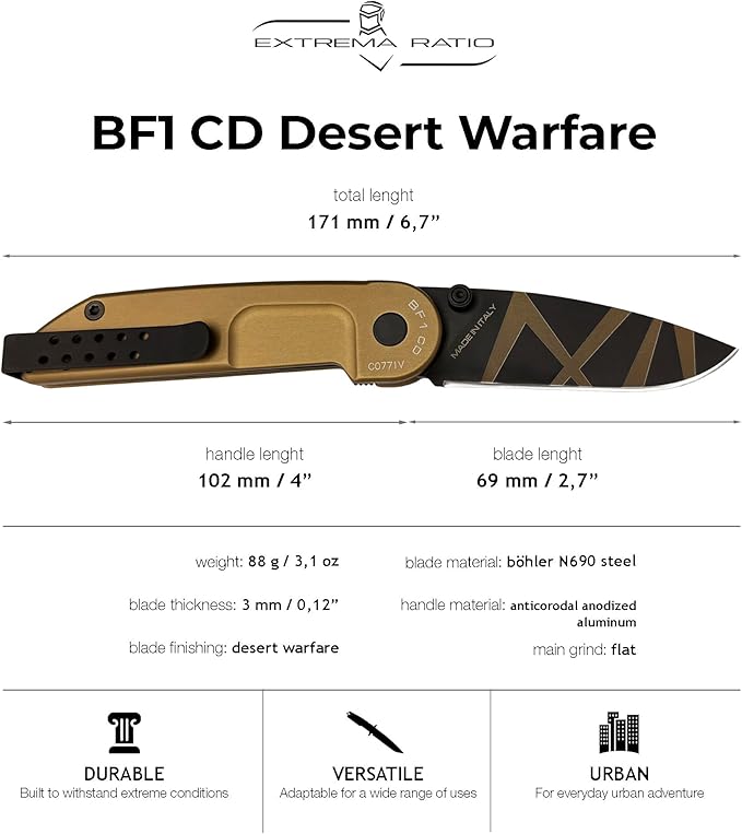 Extrema Ratio - BF1 CD (DESERT), Folding Knife, Böhler N690 steel hardened to 58 HRC
