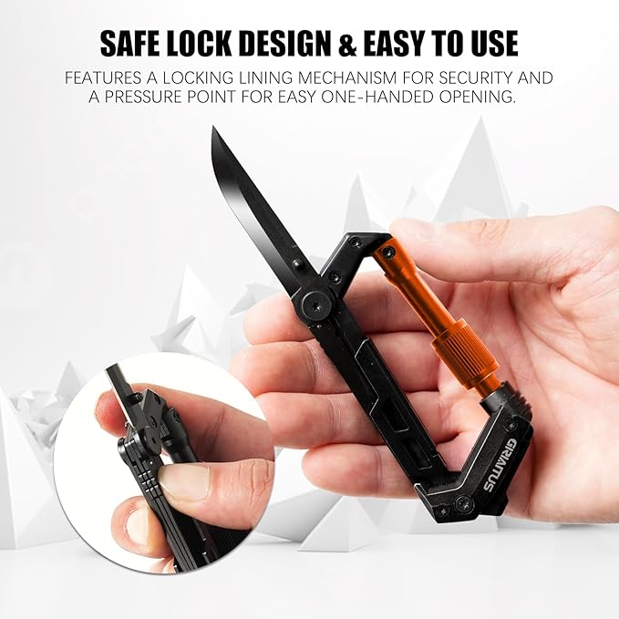 Carabiner Multitool with Pocket Knives, EDC Carabiners, Serrated Knife, Rope Cutter, Screwdriver