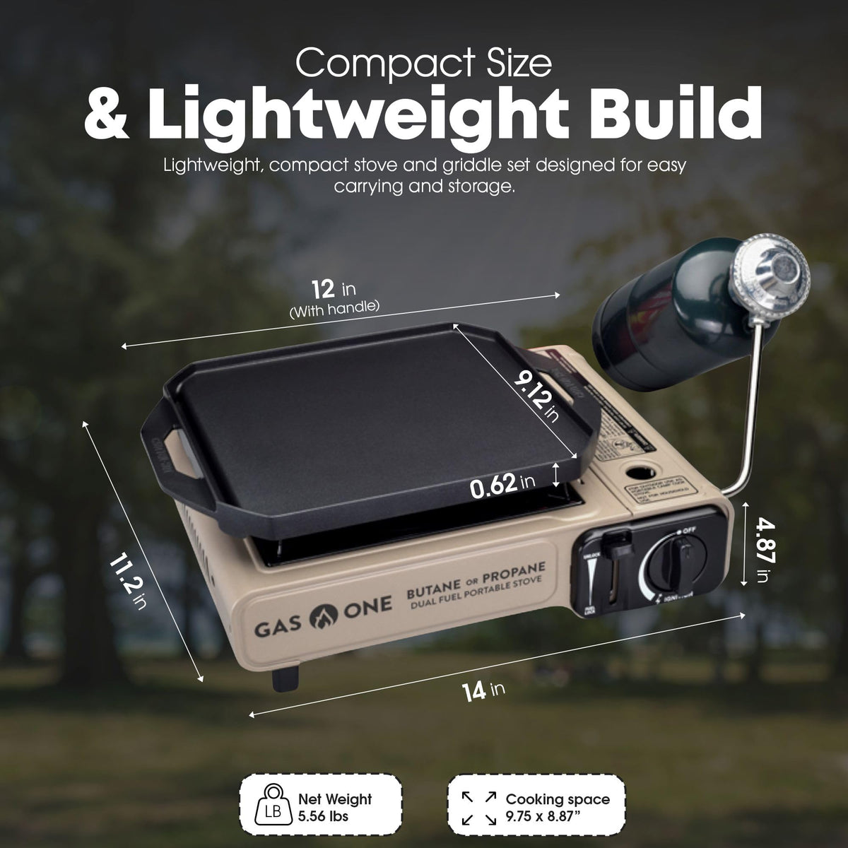 GasOne GS-3400P-KIT Propane or Butane Gas Stove with Flat Top Griddle Included – Dual Fuel Propane