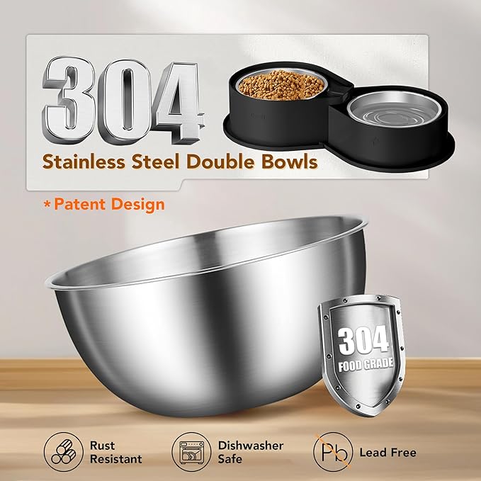 Stainless Steel Dog Bowl Set, 304 Metal Dual Food & Water Bowls for Dogs & Cats, Large Capacity Pet
