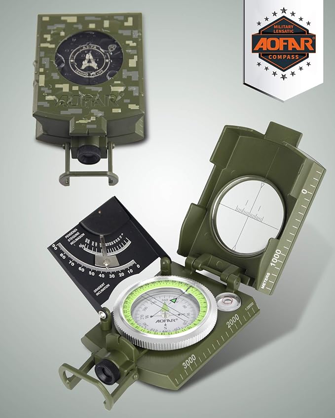AOFAR AF-4074 Military Compass for Hiking,Lensatic Sighting Waterproof,Durable,Inclinometer for