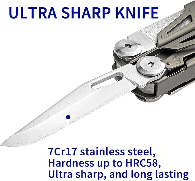 Multitool,19-in-1 Multitool Pliers with Titanium-plated Handle, Safety Locking, Lightweight EDC