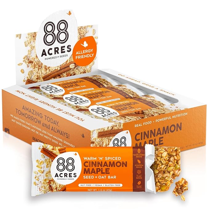 88 Acres Granola Bars | Cinnamon Maple | Gluten Free, Nut-Free Oat and Seed Snack Bar | Vegan & Non