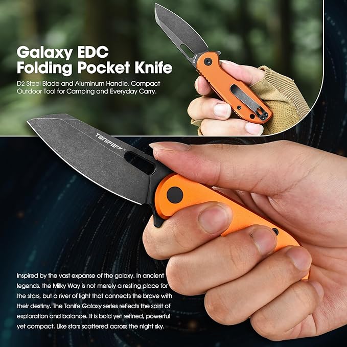 TONIFE Galaxy Mini Folding Knife with D2 Steel Blade and Aluminum Handle, EDC Pocket Tool for