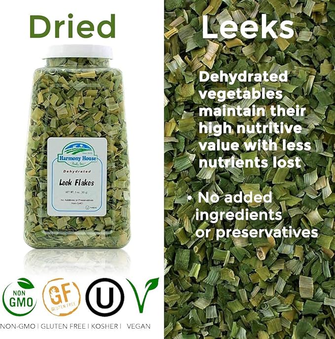 Harmony House Foods Dehydrated Leek Flakes - Air Dried Vegetables for Soup and Cooked Dishes, Great