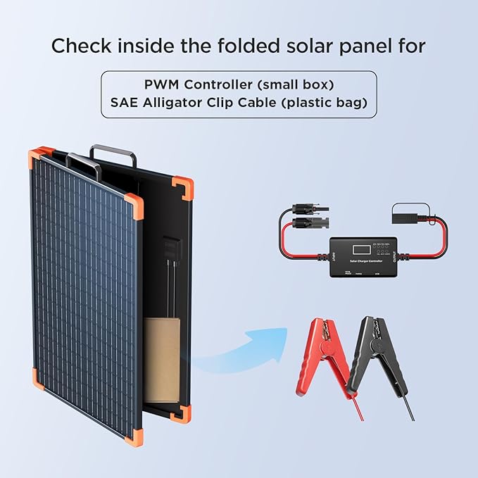 100 Watt Portable Solar Panel with 20A PWM Controller,Camper Essentials,19V Foldable Solar Panel