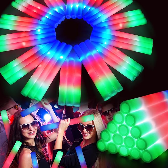 120 PCS Foam Glow Sticks with 3 Modes Colorful Flashing, LED Light Sticks, Glow in the Dark Party
