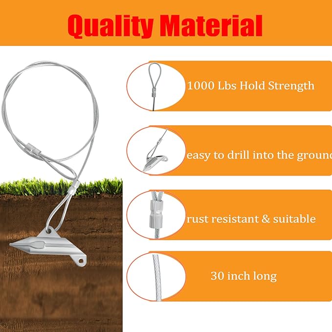 30 inch Ground Earth Anchors with Rod, Arrow Shed Anchor Kit for Securing Camping Tents, Sheds