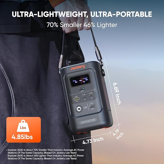 Jackery Explorer 240D Power Bank, 256Wh LiFePO4 Battery Portable Power Station, Charging Cable