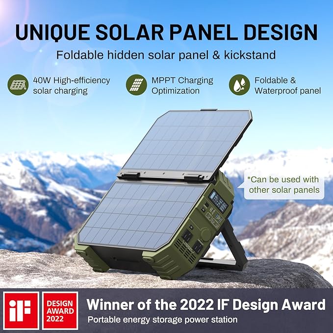 BROWEY 1600W (3200W Peak) Portable Power Station, 1024Wh LiFePO4 Battery with Built-in Solar Panel