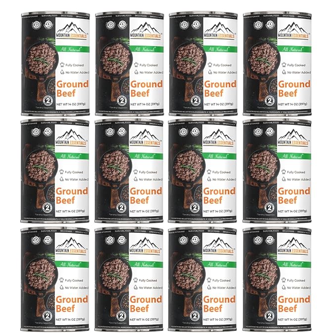 MOUNTAIN ESSENTIALS Ground Beef 14 Oz Fully Cooked Ready to Eat Hamburger Meat Emergency Survival