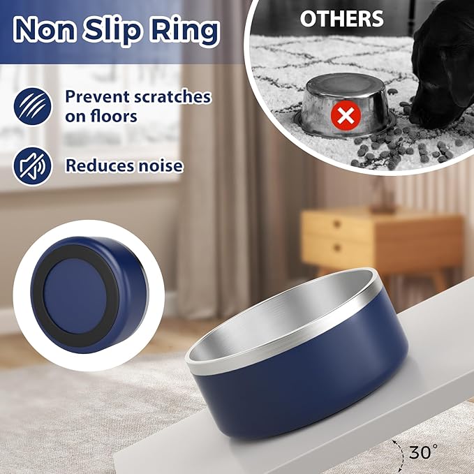 Stainless Steel Dog Bowl, Metal Water and Food Dish for Large Dogs, Insulated Non-Slip Pet Bowl
