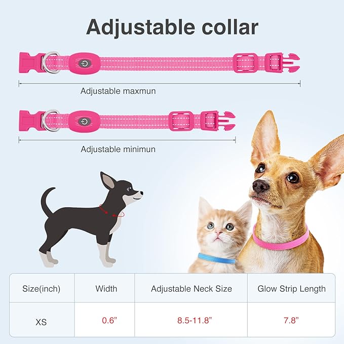 YFbrite Light up Dog Collars for Night Walking, Rechargeable LED Cat Collar, Comfortable Adjustable