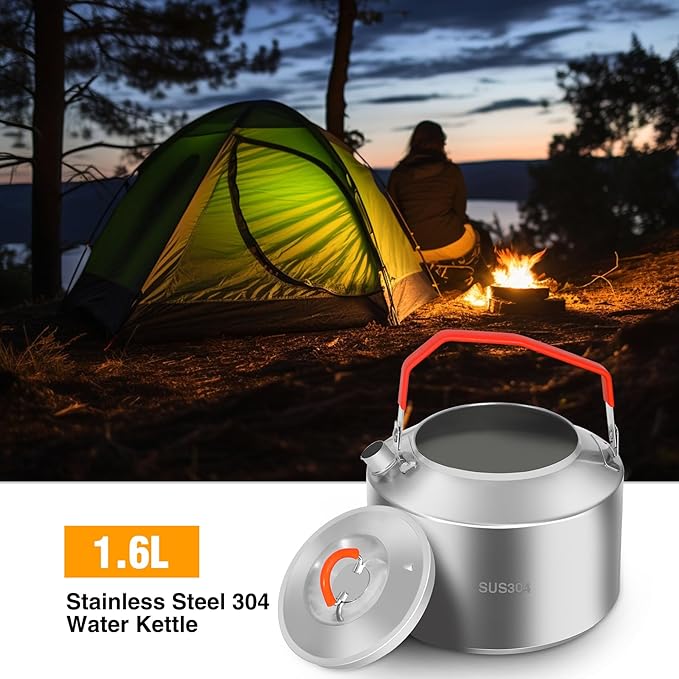 REDCAMP 1.6L Outdoor Camping Kettle, Lightweight Stainless Steel Water Pot with Carrying Bag