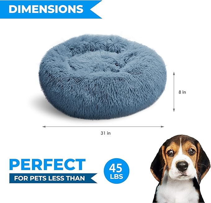 Whiskers & Friends Dog Bed, Round Fluffy Dog Beds for Small Dogs Washable, Calming Donut Pet Bed