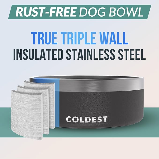 Coldest Dog Bowl - Anti Rust Metal, Non Slip, 3 Layers Insulated Stainless Steel Dog Bowls - Spill