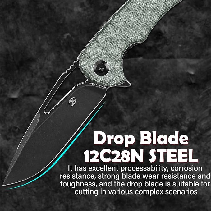 KANSEPT Kryo Pocket Knife 8.08in Folding Knives with 3.58in12C28N Steel Drop Point Blade and Green